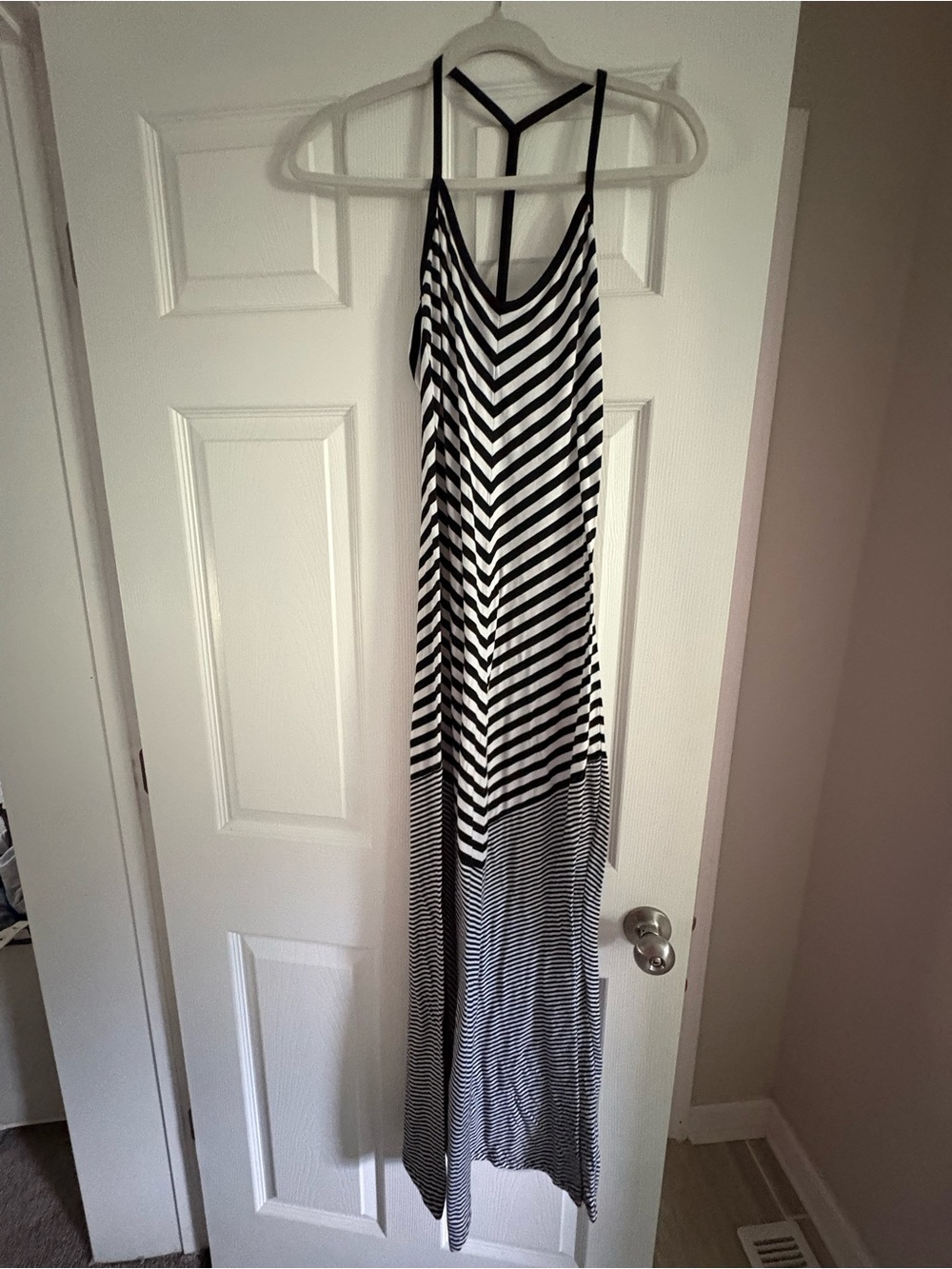 Derek Heart Black and White Striped Racerback Maxi Dress